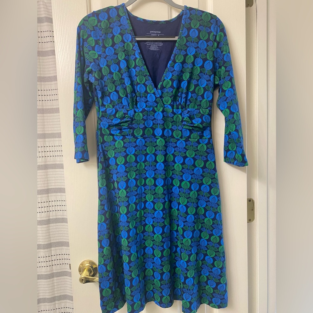 Patagonia Blue and Green 3/4 Sleeve Dress Size Medium